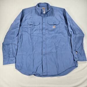 Carhartt Flame‎ Resistant Dry Twill Long Sleeve Blue Work Shirt Men's Size Large